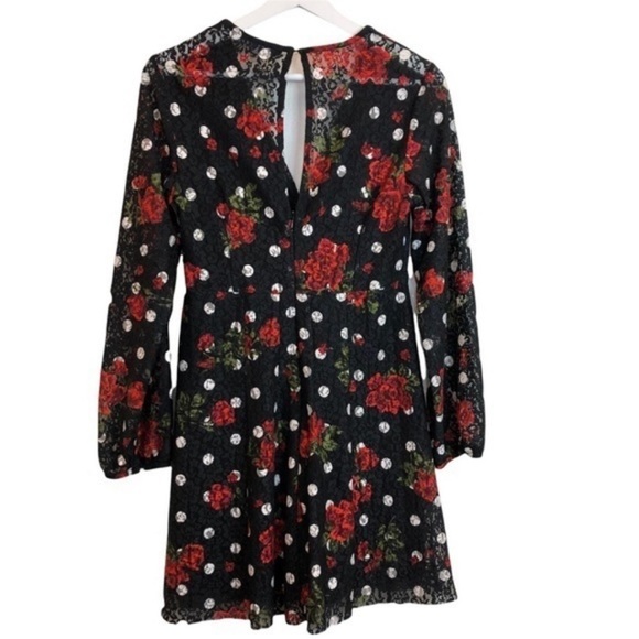 Zara Black Red Rose Polka Dot Dress - Picture 10 of 12